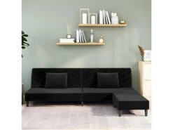 Canapé-lit 2 Places 2 Oreillers Et Repose-pied Noir Velours