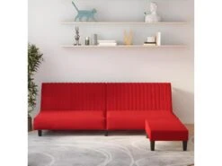 Canapé-lit à 2 Places Avec Repose-pied Rouge Bordeaux Velours