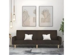 Canapé-lit à 2 Places Marron Foncé Tissu