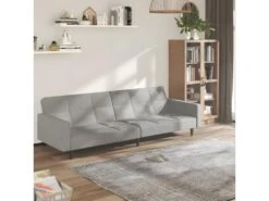 Canapé-lit à 2 Places Gris Clair Microfibre