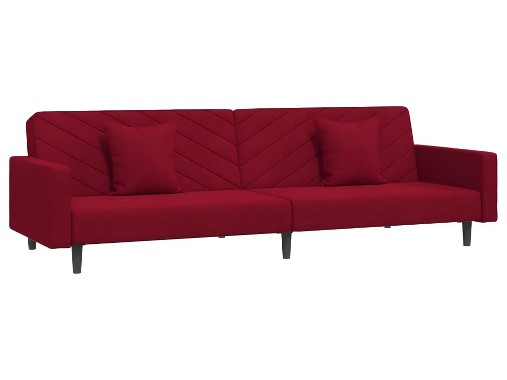 Canapé-lit 2 Places 2 Oreillers Et Repose-pied Bordeaux Velours 6 Canapé-lit 2 Places 2 Oreillers Et Repose-pied Bordeaux Velours – Image 4