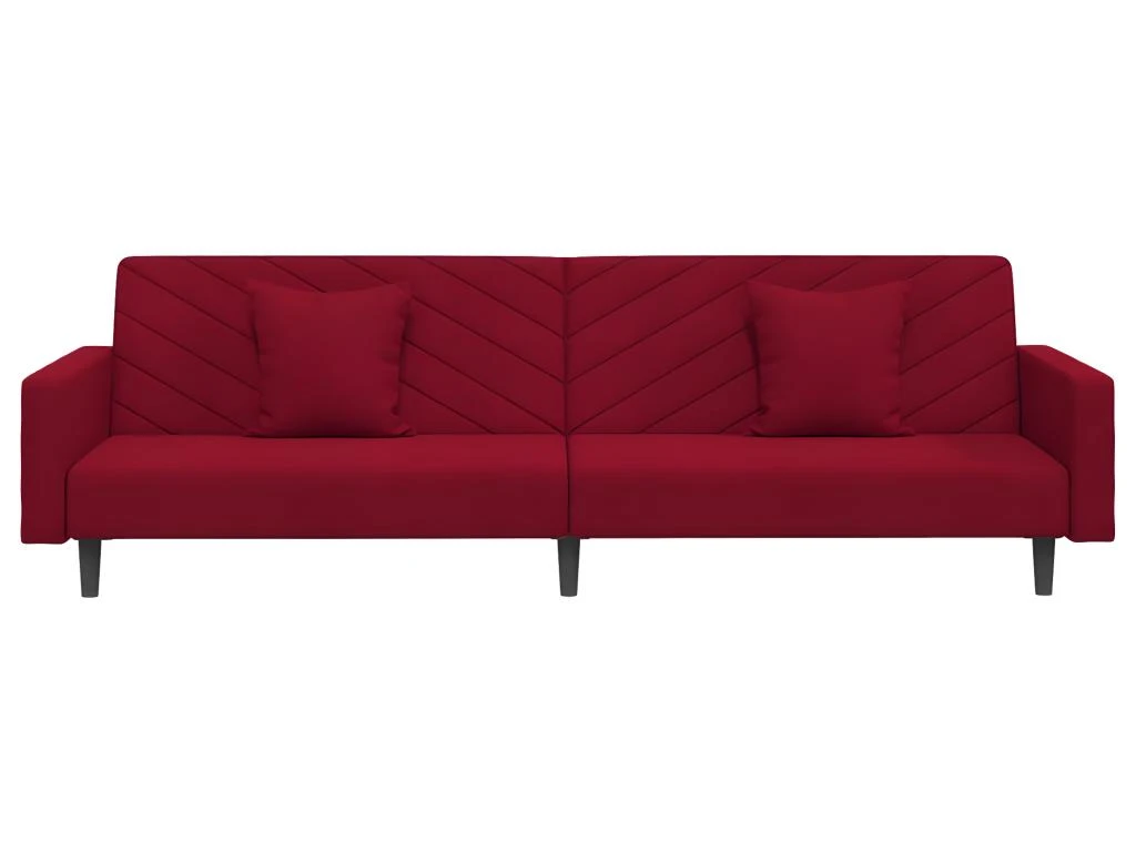 Canapé-lit 2 Places 2 Oreillers Et Repose-pied Bordeaux Velours 7 Canapé-lit 2 Places 2 Oreillers Et Repose-pied Bordeaux Velours – Image 5