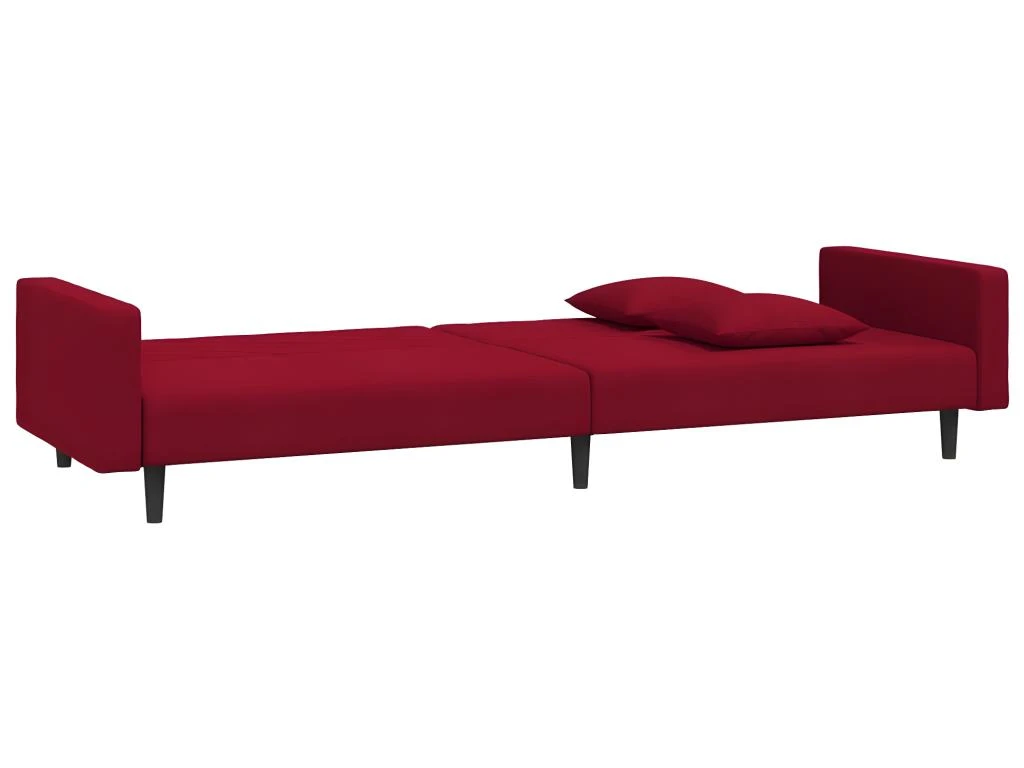 Canapé-lit 2 Places 2 Oreillers Et Repose-pied Bordeaux Velours 9 Canapé-lit 2 Places 2 Oreillers Et Repose-pied Bordeaux Velours – Image 7