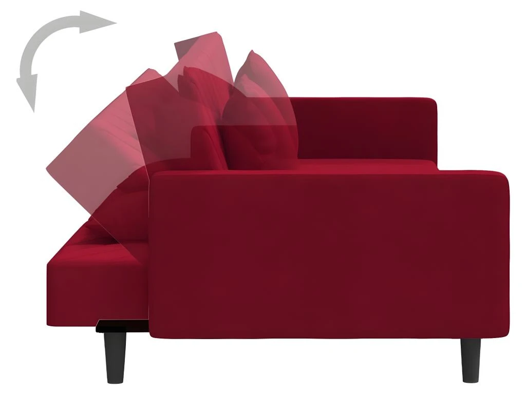 Canapé-lit 2 Places 2 Oreillers Et Repose-pied Bordeaux Velours 10 Canapé-lit 2 Places 2 Oreillers Et Repose-pied Bordeaux Velours – Image 8