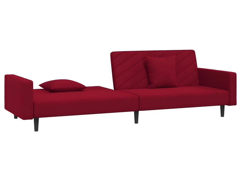 Canapé-lit 2 Places 2 Oreillers Et Repose-pied Bordeaux Velours 11 Canapé-lit 2 Places 2 Oreillers Et Repose-pied Bordeaux Velours – Image 9
