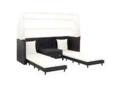 Canapé-lit Extensible 3 Places Avec Toit Résine Tressée Noir -Accueil-Canapé canape 21998737