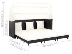 Canapé-lit Extensible 3 Places Avec Toit Résine Tressée Noir -Accueil-Canapé canape 21998751