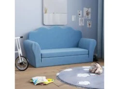 Canapé-lit Pour Enfants à 2 Places Bleu Peluche Douce