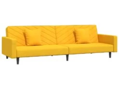 Canapé-lit 2 Places 2 Oreillers Et Repose-pied Jaune Velours -Accueil-Canapé canape 21999505