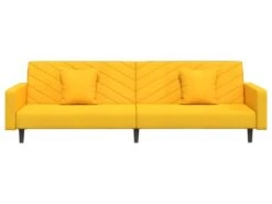 Canapé-lit 2 Places 2 Oreillers Et Repose-pied Jaune Velours -Accueil-Canapé canape 21999507