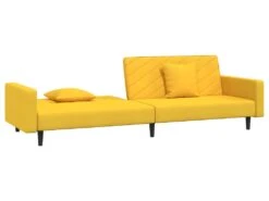 Canapé-lit 2 Places 2 Oreillers Et Repose-pied Jaune Velours -Accueil-Canapé canape 21999515