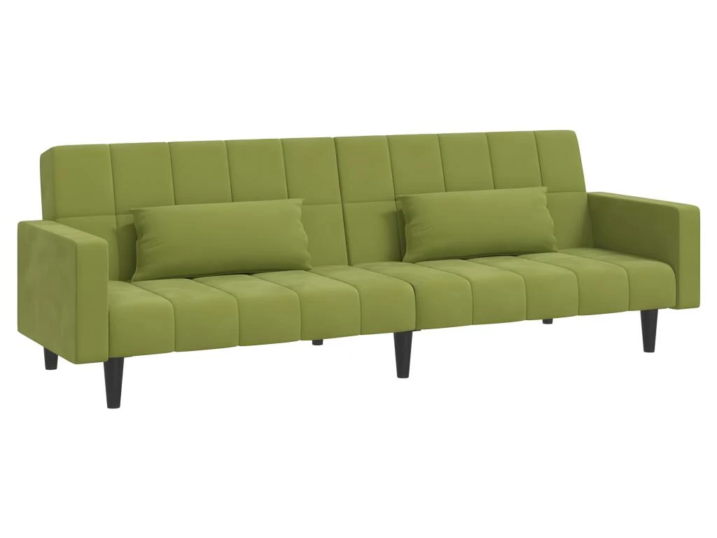 Canapé-lit à 2 Places Avec Deux Oreillers Vert Clair Velours 6 Canapé-lit à 2 Places Avec Deux Oreillers Vert Clair Velours – Image 4