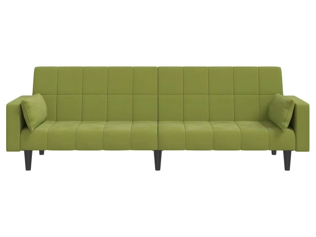 Canapé-lit à 2 Places Avec Deux Oreillers Vert Clair Velours 7 Canapé-lit à 2 Places Avec Deux Oreillers Vert Clair Velours – Image 5