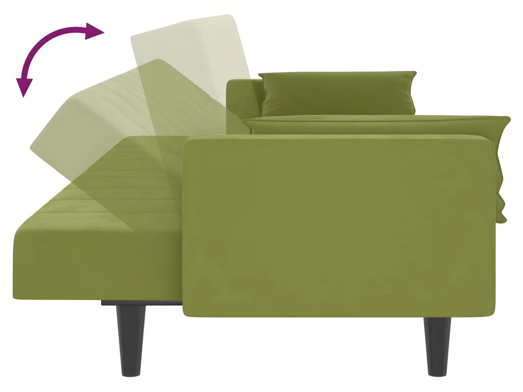 Canapé-lit à 2 Places Avec Deux Oreillers Vert Clair Velours 11 Canapé-lit à 2 Places Avec Deux Oreillers Vert Clair Velours – Image 9