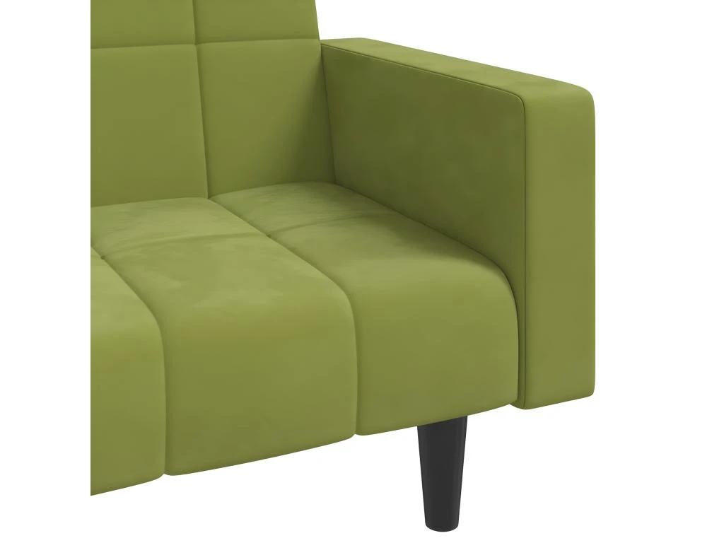 Canapé-lit à 2 Places Avec Deux Oreillers Vert Clair Velours 12 Canapé-lit à 2 Places Avec Deux Oreillers Vert Clair Velours – Image 10