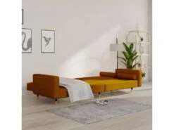 Canapé-lit à 2 Places Avec Deux Oreillers Marron Velours -Accueil-Canapé canape 21999763