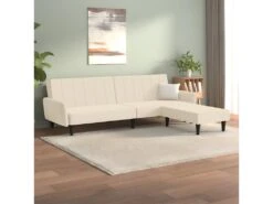 Canapé-lit 2 Places Avec Tabouret Crème Velours