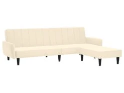 Canapé-lit 2 Places Avec Tabouret Crème Velours -Accueil-Canapé canape 22000201