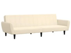 Canapé-lit 2 Places Avec Tabouret Crème Velours -Accueil-Canapé canape 22000203