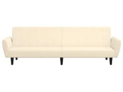 Canapé-lit 2 Places Avec Tabouret Crème Velours -Accueil-Canapé canape 22000205