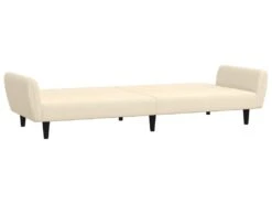 Canapé-lit 2 Places Avec Tabouret Crème Velours -Accueil-Canapé canape 22000211