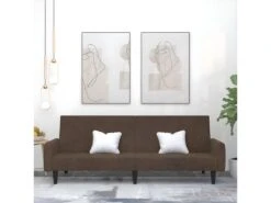 Canapé-lit à 2 Places Marron Tissu Microfibre