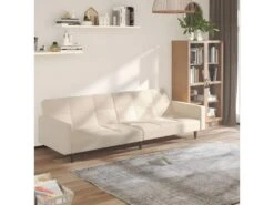 Canapé-lit à 2 Places Crème Microfibre