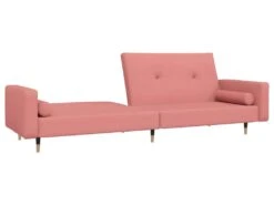 Canapé-lit à 2 Places Avec Repose-pied Rose Velours -Accueil-Canapé canape 22000691