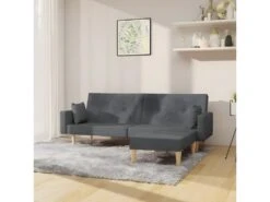 Canapé-lit à 2 Places Avec Repose-pied Gris Clair Tissu