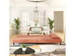 Canapé-lit à 2 Places Avec Deux Oreillers Rose Velours -Accueil-Canapé canape 22001181