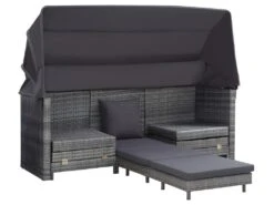 Canapé-lit Extensible 3 Places Avec Toit Résine Tressée Gris -Accueil-Canapé canape 22001639