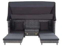 Canapé-lit Extensible 3 Places Avec Toit Résine Tressée Gris -Accueil-Canapé canape 22001647