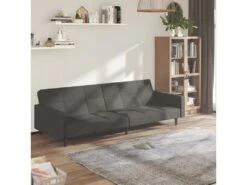 Canapé-lit à 2 Places Gris Foncé Microfibre