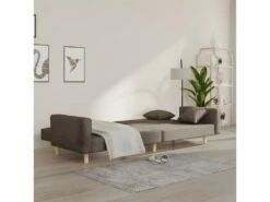 Canapé-lit à 2 Places Avec Deux Oreillers Taupe Tissu -Accueil-Canapé canape 22002191