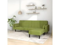 Canapé-lit 2 Places 2 Oreillers Repose-pied Vert Clair Velours -Accueil-Canapé canape 22002951