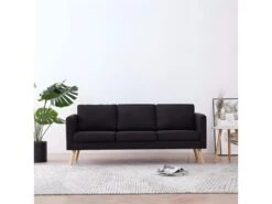 Canapé à 3 Places Tissu Noir