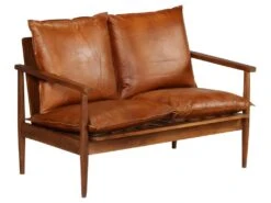 Canapé à 2 Places Cuir Véritable Avec Bois D'acacia Marron