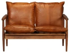 Canapé à 2 Places Cuir Véritable Avec Bois D'acacia Marron -Accueil-Canapé canape 22005475