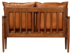 Canapé à 2 Places Cuir Véritable Avec Bois D'acacia Marron -Accueil-Canapé canape 22005479