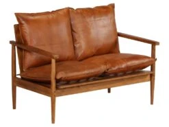 Canapé à 2 Places Cuir Véritable Avec Bois D'acacia Marron -Accueil-Canapé canape 22005487