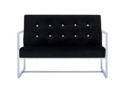 Canapé 2 Places Avec Accoudoirs Noir Chrome Et Velours -Accueil-Canapé canape 22009045