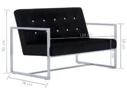 Canapé 2 Places Avec Accoudoirs Noir Chrome Et Velours -Accueil-Canapé canape 22009055