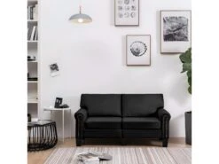 Canapé à 2 Places Noir Tissu