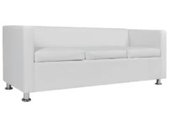 Canapé à 3 Places Cuir Synthétique Blanc -Accueil-Canapé canape 22009233