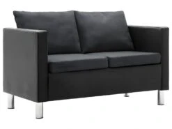 Canapé à 2 Places Simili-cuir Noir Et Gris Foncé