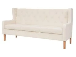 Canapé à 3 Places Tissu Blanc Crème