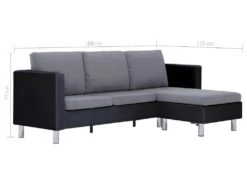 Canapé à 3 Places Avec Coussins Noir Similicuir -Accueil-Canapé canape 22010415