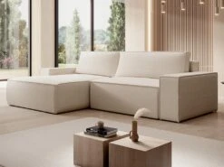 Canapé D'angle Gauche Convertible En Tissu Texturé Beige AMELIA -Accueil-Canapé canape 22027331