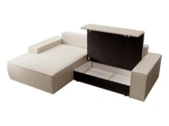 Canapé D'angle Gauche Convertible En Tissu Texturé Beige AMELIA -Accueil-Canapé canape 22027349