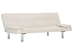 Canapé-lit Avec Deux Oreillers Crème Polyester -Accueil-Canapé canape 22059771